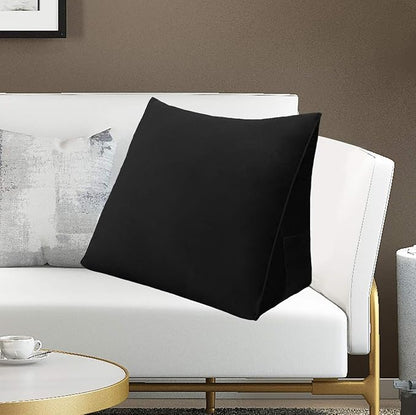 Triangular Reading Pillow Wedge Headboard Back Support Pillow for Sitting up in Bed Daybed Bolster Backrest Couch Sofa Corner Cushion Medium Velvet Black