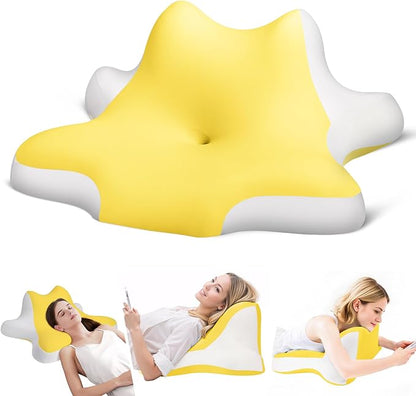 Reading Pillow for Lying, Leaning and Prone, Contour Memory Foam Pillow, Ergonomic Cervical Pillow for Neck and Shoulder Pain Relief, Bed Wedge Pillow Yellow