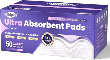 130 Grams Heavy Duty Bed Pads 36''X36'', 50 Count Disposable Purple Underpads, Extra Large XXXL Chucks Pads, 3X Thicker Incontinence Pads for Adults, Kids or Pets from MILDPLUS
