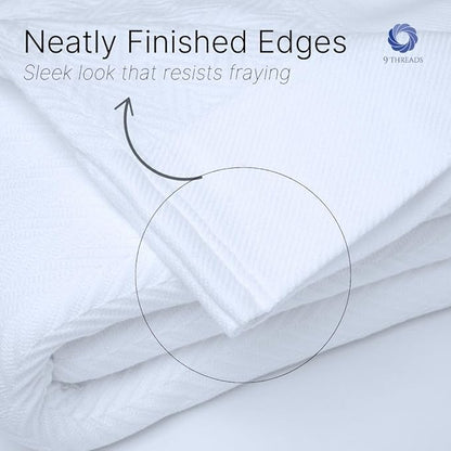 100% Cotton Herringbone Weave Blankets, 66"X90" Twin, Throw Blanket for Bed, All Season Cotton Blanket, Cozy Blanket,Throws & Bed Blanket, Throw Blanket for Couch, Modern Home Decor - White