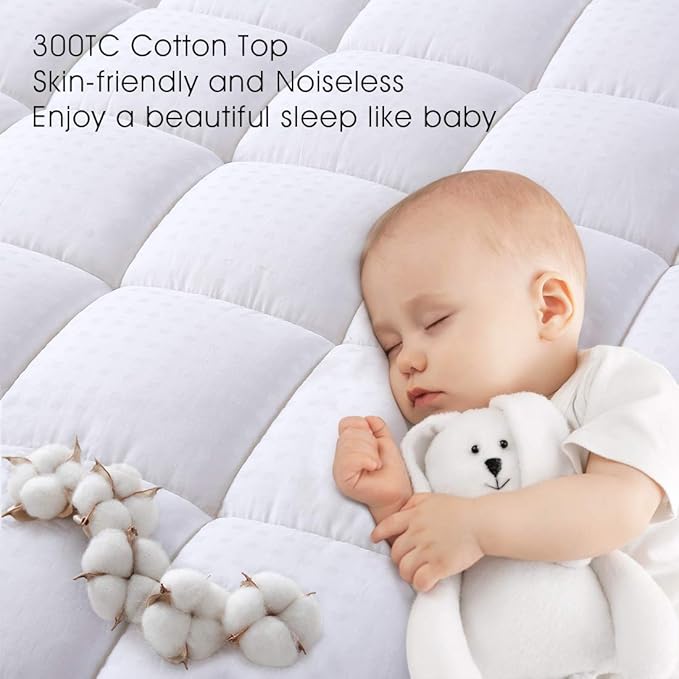 EASELAND Full XL Mattress Pad Pillow Top Mattress Cover Quilted Fitted Mattress Protector Extra Long Cotton Top 8-21" Deep Pocket Cooling Mattress Topper (54x80 Inches, White)