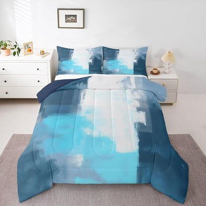 Feelyou Abstract Comforter Modern Abstract Art Comforter Set for Boys Girls Children Teal Blue Grey Pattern Bedding Set Room Decor King Size Duvet Set 3Pcs