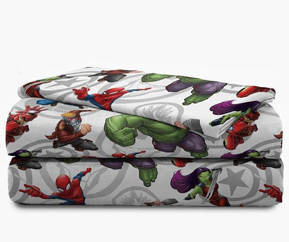 Marvel Avengers Team 4 Piece Twin Bed Set - Includes Reversible Comforter & Sheet Set - Super Soft Fade Resistant Polyester - (Official Marvel Product)