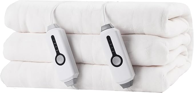 Electric Heated Blanket 90"x100" King Size, Soft Coral Fleece, Dual Controllers with 4 Heating Levels and 10 Hours Auto-Off, Machine Washable, Cozy Plush Fabric for Home, White