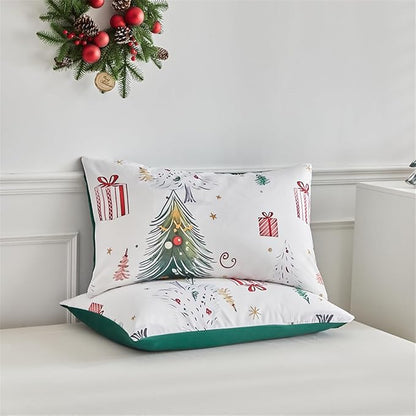 Christmas Kids Twin Comforter Set, Xmas Tree Gift Box 3 Pieces Twin Comforter with 2 Pillowcases, Soft Microfiber Holiday Fun Boys Girls Twin Bedding Set for Kids Teens
