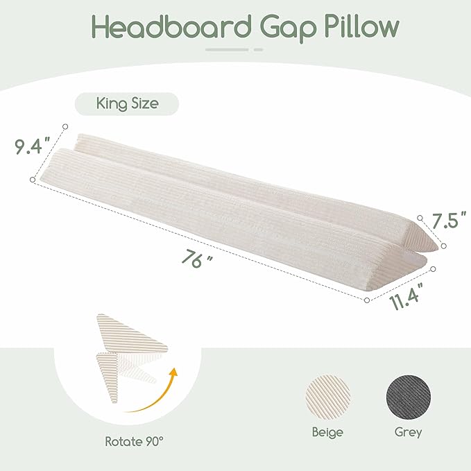 HIGOGOGO King Size Wedge Pillow for Headboard Gap - Multi Functional Mattress Wedge Bed Gap Filler Close The Gap (0-7") Between Your Mattress and Headboard or Wall (Beige 76"x11"x9")