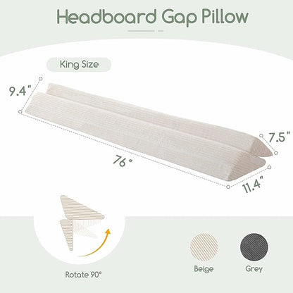 HIGOGOGO King Size Wedge Pillow for Headboard Gap - Multi Functional Mattress Wedge Bed Gap Filler Close The Gap (0-7") Between Your Mattress and Headboard or Wall (Beige 76"x11"x9")