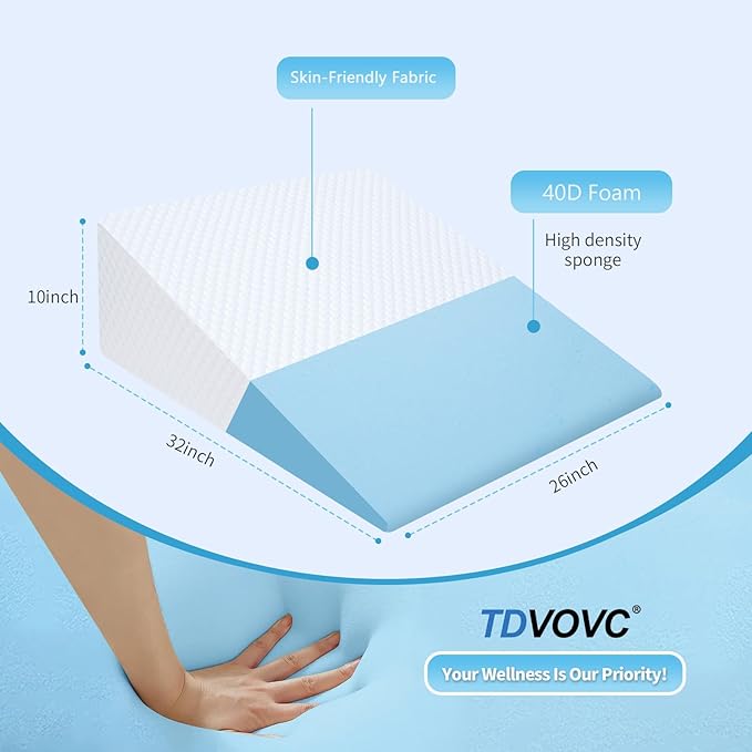 Wedge Pillow 7.5in Bed Wedge Pillow for Sleeping, Snoring, Back Support, After Surgery, Triangle Pillow, with Washable Cover, White
