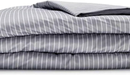 Sleepgram Supima Machine Washable 400 Thread Count Cotton Silver Ion Infused Luxury Zippered Duvet Cover with Travel Bag, King, Grey Stripe