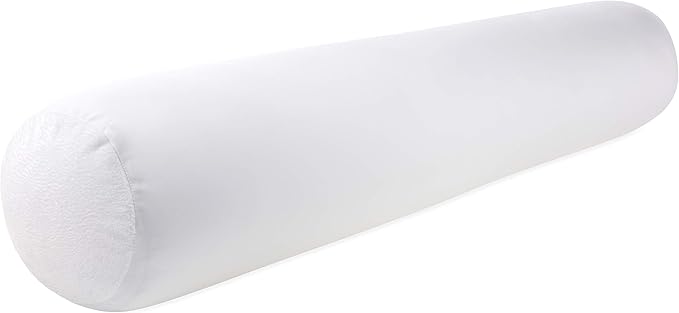 Straight Body Pillow, Full Size Premium Microbead,Side Sleeping/Maternity Pregnant Women, Supportive,Fluffy, Breathable, Cooling, 85/15 Spandex/Nylon Silky Feel Anti-Aging - 48 X 8 - White