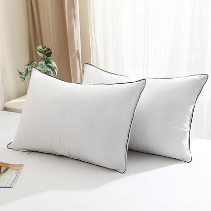BPC Goose Feather Down Pillows King Size Set of 2, Luxury Hotel Collection Bed Pillows for Sleeping, 100% Organic Cotton Cover, Fluffy and Soft Support Surround Fill Polyester, Medium Firm, 20"x36"