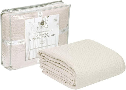HILLFAIR 100% Combed Cotton Blanket– King Size Bed Blankets– Warm Soft All Season Breathable Lightweight Summer Blankets– Waffle Weave Home Decor Bed Blanket- Ivory King Bed Cotton Blankets/Bedcovers