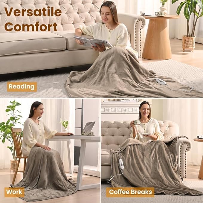 Bearhug 60"x50" Heated Blanket Throw, Electric Heating Blanket with 6 Heat Settings & 4H Auto Shut-Off, Velvet Flannel Throw for Couch, Machine Washable, ETL Certified