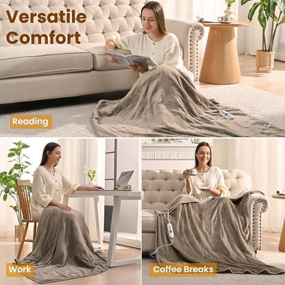 Bearhug 60"x50" Heated Blanket Throw, Electric Heating Blanket with 6 Heat Settings & 4H Auto Shut-Off, Velvet Flannel Throw for Couch, Machine Washable, ETL Certified