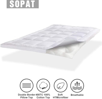 SOPAT Extra Thick Mattress Topper Twin 400TC Cotton Pillow Top Breathable Mattress Pad Protector with 8-22" Deep Pocket Soft Down Alternative Fill Mattress Cover (39x75 Inches, White)