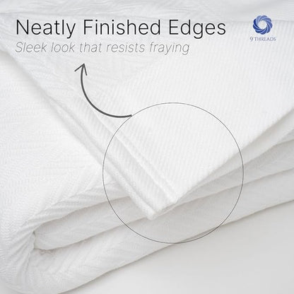 100% Cotton Herringbone Weave Blankets, 90"X90" Queen, Throw Blanket for Bed, All Season Cotton Blanket, Cozy Blanket,Throws & Bed Blanket, Throw Blanket for Couch, Modern Home Decor - White