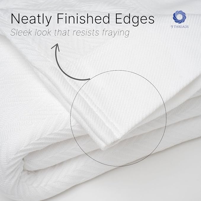 100% Cotton Herringbone Weave Blankets, 108"X90" King, Throw Blanket for Bed, All Season Cotton Blanket, Cozy Blanket,Throws & Bed Blanket, Throw Blanket for Couch, Modern Home Decor - White