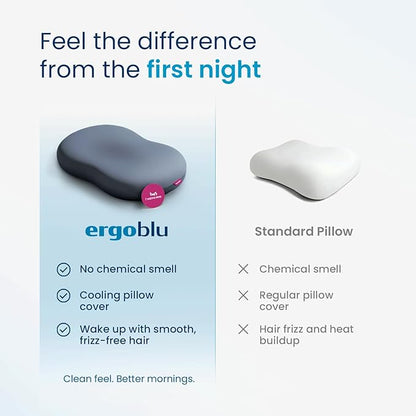 IWS I WANNA SLEEP Ergoblu Cooling Cervical Memory Foam Pillow – Satin-Touch No-Frizz and Anti-Sleep-Line Pillowcase, Orthopedic Neck & Spine Alignment for Back & Stomach Sleepers