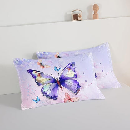 HOSIMA Butterfly King Size Comforter Set with 2 Pillowcases, Mandala Butterfly Bedding Sets for Girls Teen Women Room Decor, Purple Comforter College Dorm Essentials