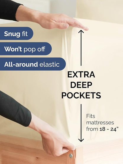 Extra Deep King Sheet Set - 6 Piece Breathable & Cooling Sheets - Hotel Luxury Bed Sheets Set - Easy & Secure Fit - Soft, Wrinkle Free & Comfy Sheets Set - Off White Sheet Set with Extra Deep Pockets