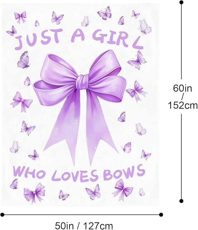 Bow Throw Blanket 60x50Inch Preppy Blanket Purple Bow Aesthetic Throw Blanket Coquette Flannel Soft Bow Plush Preppy Room Decor for Girls Women Birthday
