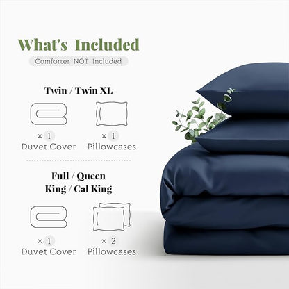 Tencel Duvet Cover Set, Full/Queen Size Cooling Duvet Cover for Hot Sleepers, 100% Eucalyptus Lyocell, 3 Pieces, 1 Zipper Closure Duvet Cover (90" x 90") and 2 Pillowcases (20" x 30") - Navy