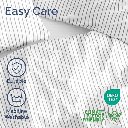 Duvet Cover Queen Size Set - Extra Soft Floral Duvet Cover 90 x 90 with 2 Pillow Shams - Comfy, Cozy, Breathable Floral Bedding Set - Hotel Luxury & Fade Free w/ Zipper Closures & Ties - Grey Stripes