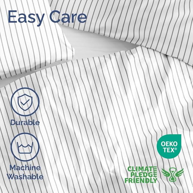 Duvet Cover Twin/Twin XL Size Set - Extra Soft Floral Duvet Cover 68 x 90 with 1 Pillow Sham - Comfy, Breathable Floral Bedding Set - Hotel Luxury & Fade Free w/ Zipper Closures & Ties - Grey Stripes