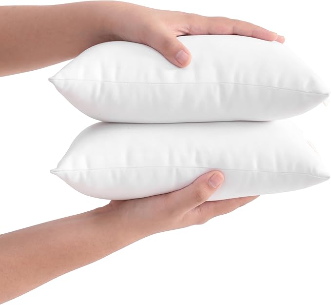 FLXXIE 2 Pack Microfiber Small Mini Pillows, 11x7 Inches, Soft Washable Travel Nap Pillows, White
