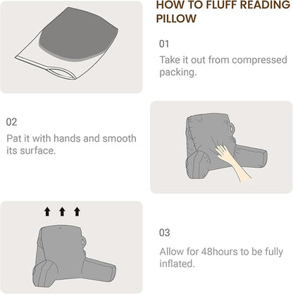Portable Comfy Reading Pillows for Bed Sitting Up(Black Oeko-Tex), Velvet Back Pillow with Arms & Pockets for Adults, Support Memory Foam Bed Pillow for Dorm/Reading/Watching/Gaming