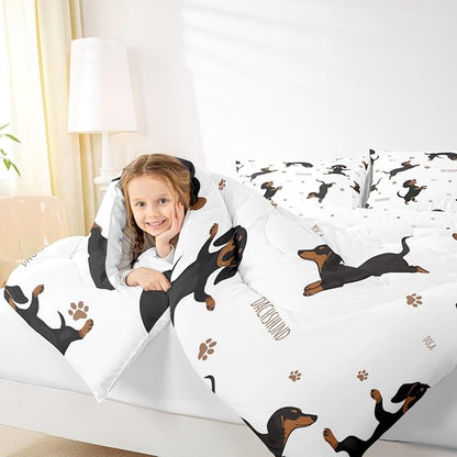 Feelyou Sausage Dog Bedding Set Boys Dachshund Comforter Set for Kids Teens Soft Puppy Dog Comforter Kawaii Pet Brown Duvet Set Room Decor King Size Quilt Boys