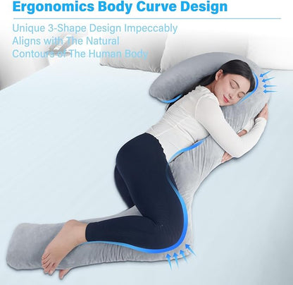 Body Pillow with Cover, 68 Inches Memory Foam Full Body Pillow for Side Sleeper, Long Pregnancy Pillow with Contour Support for Back, Knee, Leg Relief - Medium Grey