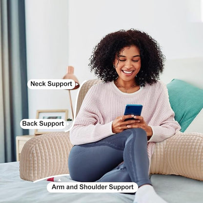 Holawakaka Adults Reading Pillow with Arms, Backrest Reading & Rest Pillows for Sitting Up in Bed, Bed Rest, Lounging, Working on Laptop,Arms Back Support Cushion for Men Women Teens, Ivory