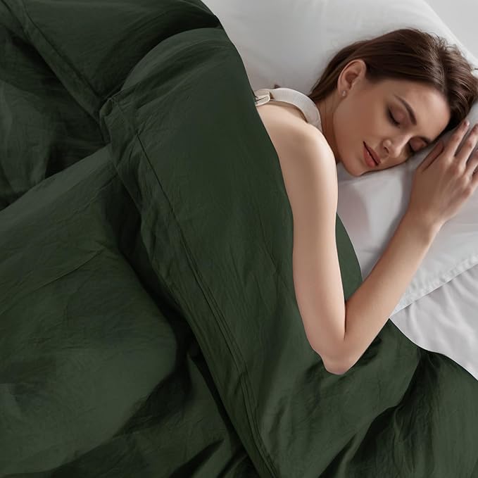 NEXHOME PRO Full Duvet Cover Set – 100% Certified Organic Cotton with Washed Feel & Linen-Like Texture, Comfortable & Breathable, Home Bedding Set Olive Green (No Comforter)