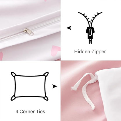 Bow Bedding Duvet Cover Full 3Pcs Pink Heart Bedding Set for Girls Kids,Cute Princess Style Bowknot Love Heart Design,Ultra Soft Comforter Cover with 2 Pillowcases(No Comforter)