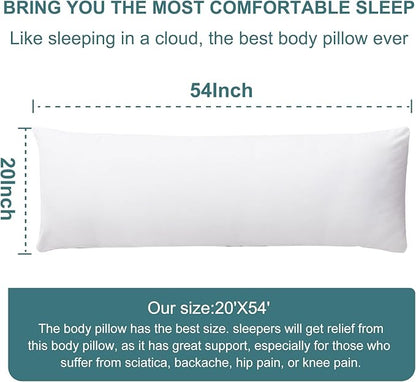 DOWNCOOL Large Body Pillow Insert- Breathable Full Body Pillow for Side Sleeper - Soft Long Bed Pillow for Adults - 20 x 54 inch