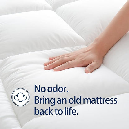 Mattress Topper Super Queen for Back Pain, Extra Thick Mattress Pad Cover, Plush Pillow Top, Deep Elastic Pocket, White, 66"X80"+20"