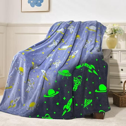 Astronauts Gifts Toys for Boys Kids, Glow in The Dark Astronauts Blanket,Birthday Presents Decor for Kids Age 3-14 Year Old Son Teen Child Toddler Luminous Christmas Bedroom Blanket 50"x60"