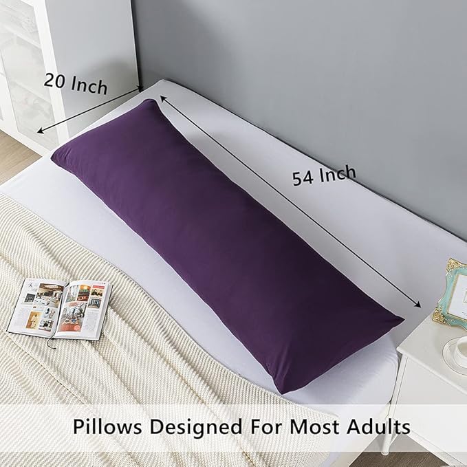ELNIDO QUEEN Body Pillow with Pillowcase - Soft Long Bed Pillow for Adults -v Breathable Full Body Pillow Insert for Sleeping, 20x54inches, Purple