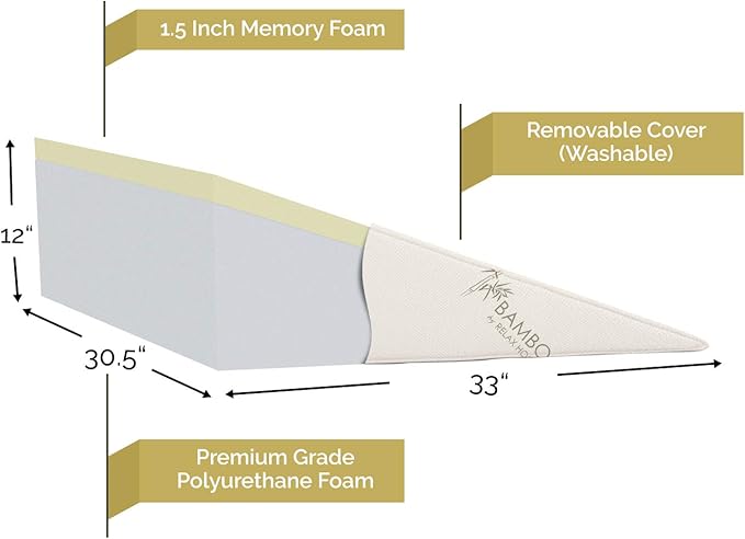 7.5 Inch Bed Wedge Pillow for Acid Reflux or Sleeping | 1.5 Inch Memory Foam Top with Stay Cool Cover | Incline Leg Elevation Pillows | Ideal for Gerd, Heartburn, and Snoring (30.5"Wx33"Lx12"H)
