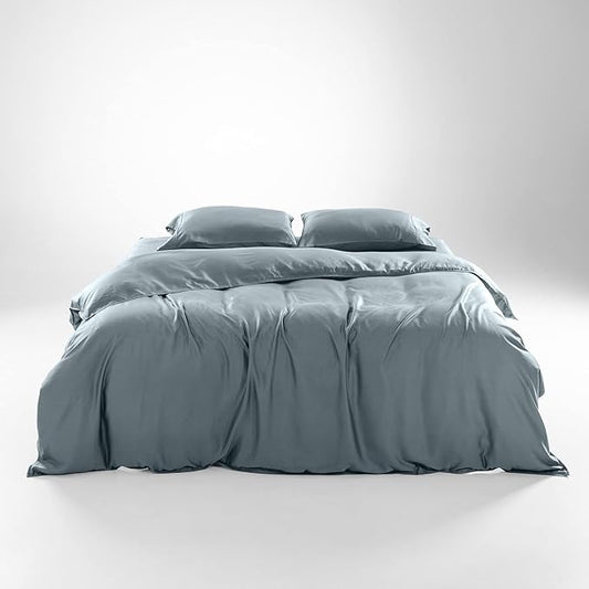 Olive + Crate Tencel Eucalyptus Cooling Duvet Cover Set - Hypoallergenic, Lyocell Tencel Duvet Cover - Temperature Regulating with Hidden Button Closure & Corner Ties - Oversized King [Basalt Blue]