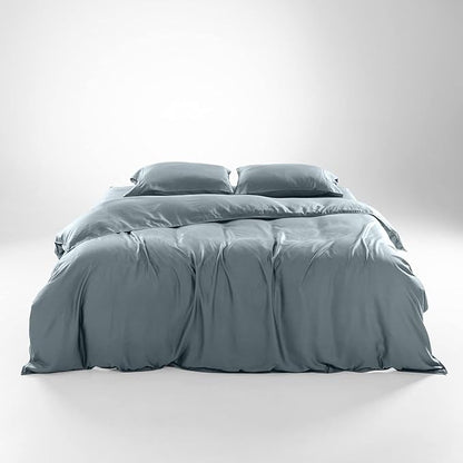 Olive + Crate Tencel Eucalyptus Cooling Duvet Cover Set, Hypoallergenic, Lyocell Tencel Duvet Cover, Temperature Regulating with Hidden Button Closure & Corner Ties - California King [Basalt Blue]