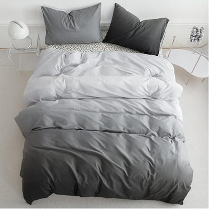 Wellboo Grey Gradient Comforter Sets Twin Size Silver Gray Bedding Comforters Cotton Modern Plain White and Dark Grey Soft Quilts Simple Style Farmhouse Abstract Art Gray Comforters Warm Durable
