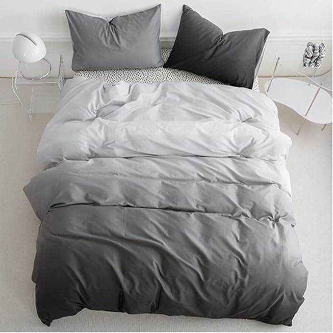 Wellboo Grey Gradient Comforter Sets King Solid Silver Grey Bedding Comforters Cotton Modern Plain White and Dark Grey Soft Quilts Simple Style Farmhouse Abstract Art Gray Comforters Warm Durable