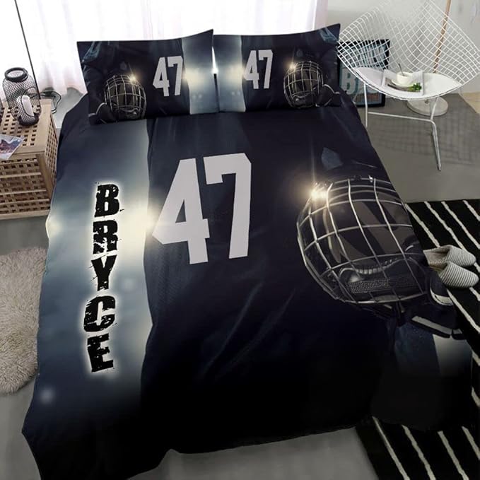 Personalized American Football Bedding Set, Kids 3 Piece Duvet Cover Set with Pillow Shams for Teens Boys, NO Comforter, Twin Size for Rugby Lovers (Football 13)