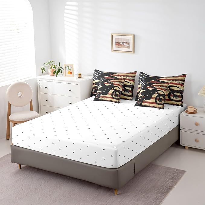 Feelyou Dirt Bike Comforter Set with Sheets King Size Racing Motocross Rider 7 Piece Bedding Set for Kids Boys Girls Teens Toddler Extreme Sports Bed in a Bag Vintage Retro Bed Set