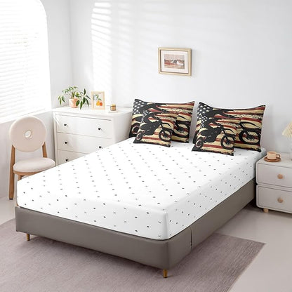 Feelyou Dirt Bike Comforter Set with Sheets Twin Size Racing Motocross Rider 7 Piece Bedding Set for Kids Boys Girls Teens Toddler Extreme Sports Bed in a Bag Vintage Retro Bed Set
