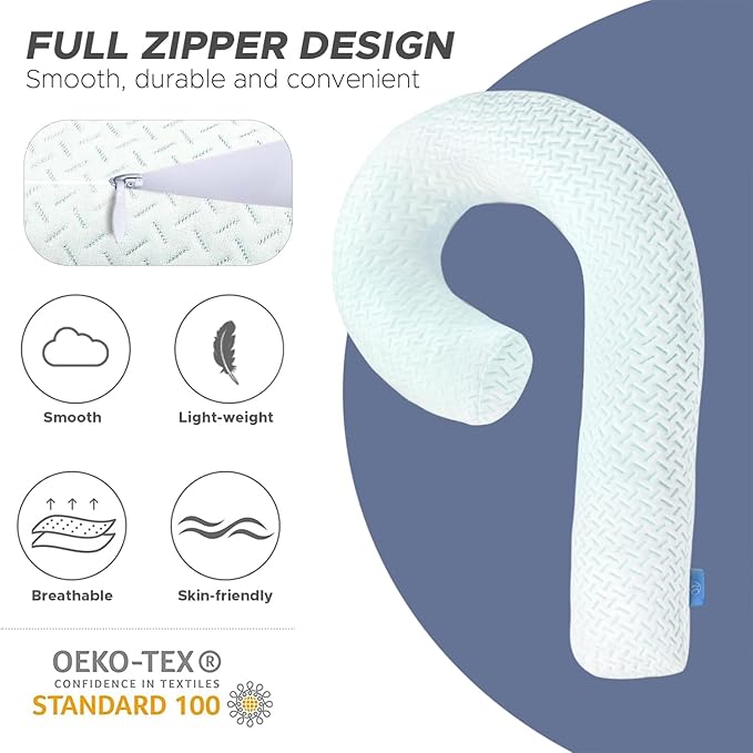 Body Pillow Cover Fabric, Cooling Blue Long Pillow Case Breathable & Skin-Friendly, Swan Shaped - Blue, 1Pack (49x26 inch)