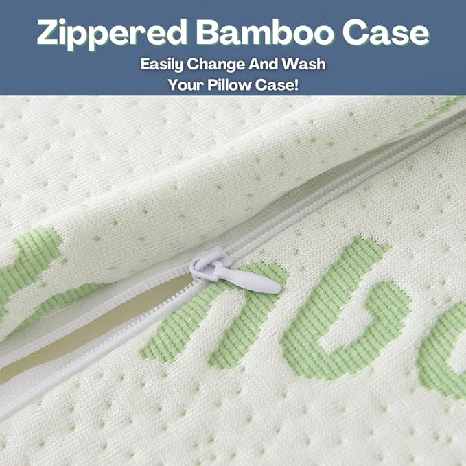 Memory Foam Bamboo Pillows King Size Set of 2 [Adjustable] for Sleeping - Cool & Breathable Cover with Zipper Rayon Derived from Bamboo Pilllowcase - Relieves Neck Pain - Back/Stomach/Side Sleeper