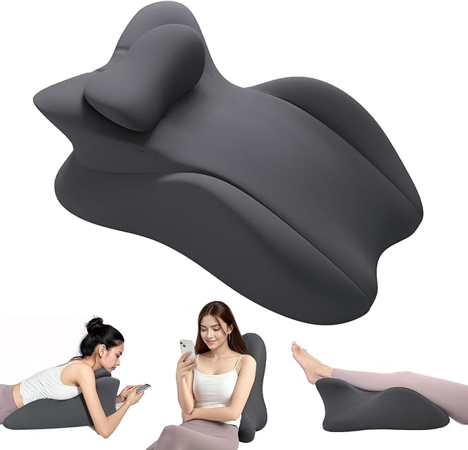 Memory Foam Wedge Pillow, Prone Pillow Headboard & Bed Reading Pillow, Multifunctional Ergonomic Support for Back Pain, Acid Reflux, Sitting Up, Back Cushion with Removable Stretch Cover (Dark Gray)
